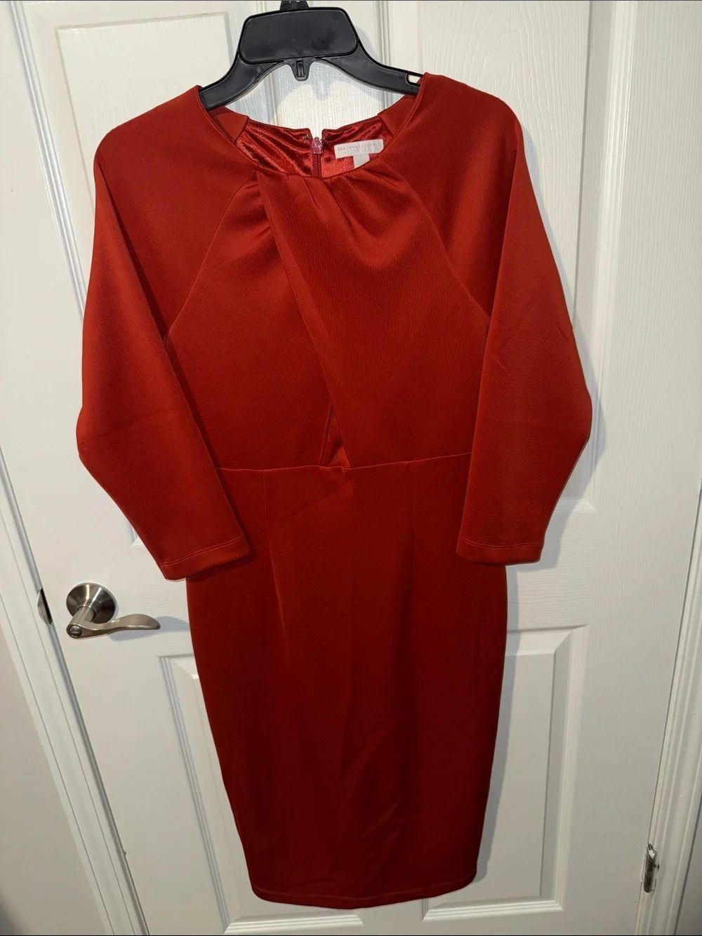 New York & Company Rust Red Long-Sleeve Sheath Dress